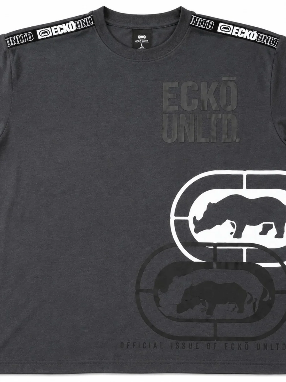 Ecko Unlimited Charcoal Graphic Rhino Tee with White Accent